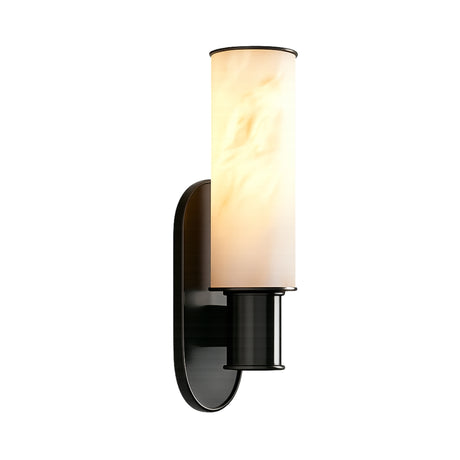 The Lumara 1 Light Tube Alabaster Wall Light in soft white and matte black features a white shade and brings an elegant, contemporary touch to any space.