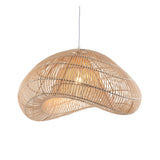 Endon Carlmere pendant shade in natural rattan, hand woven in a soft cloud shape with open weave, suspended from a white cable on a plain background.
