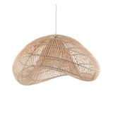 Endon Carlmere cloud-shaped pendant shade hand woven from natural rattan, suspended from a white cable on a plain background.