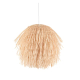 Chartleigh Pendant Shade in natural rattan with shaggy, layered strands forming a rounded silhouette, hung from a white cord on a plain white background.