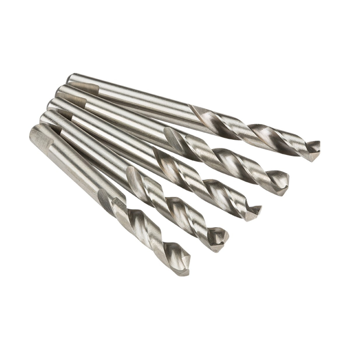 A pack of five Arbor Drill Bits, each measuring 6.35mm x 75mm, with spiral grooves and polished surfaces, suggesting they are either new or well-maintained.