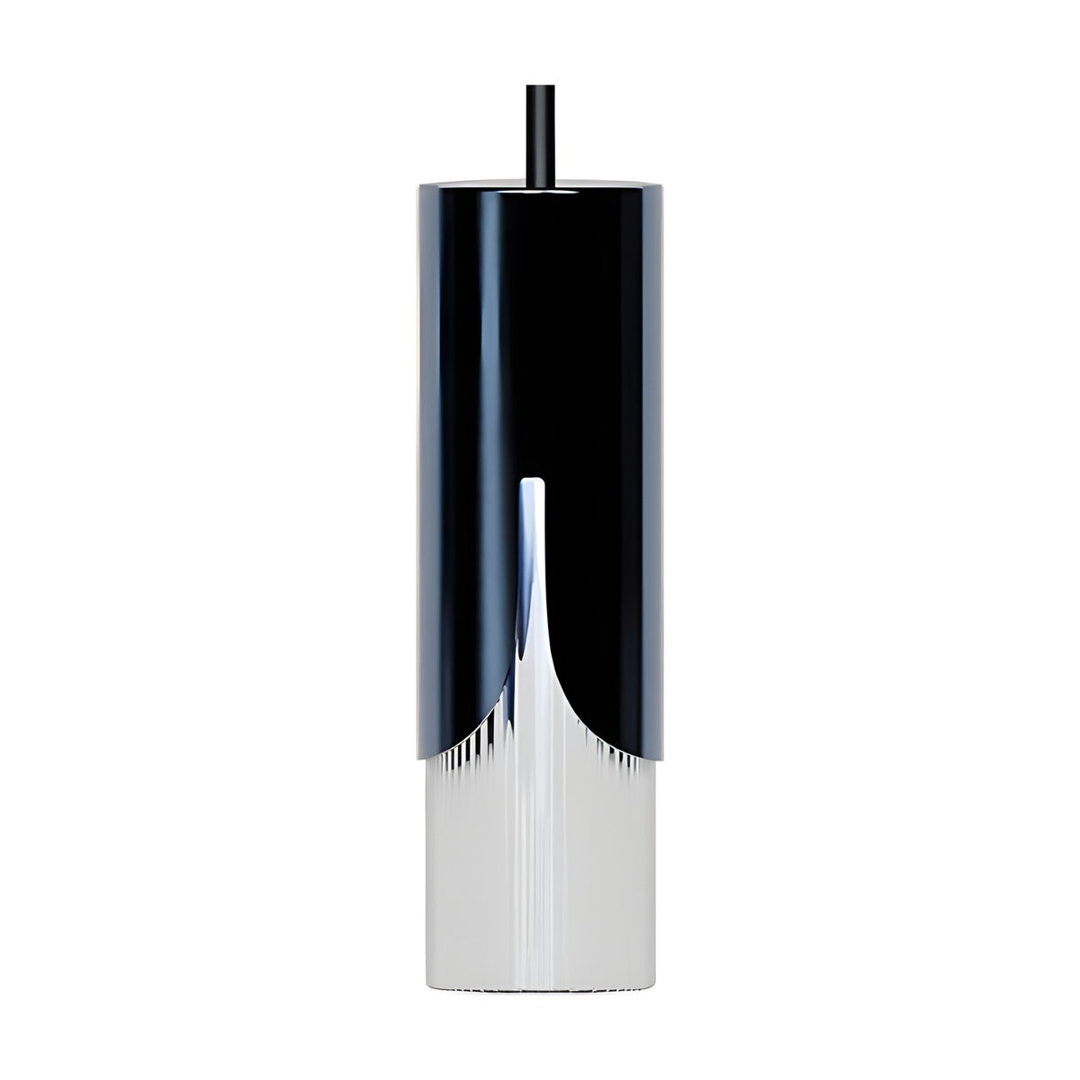 Bisel cylinder glass pendant light in metallic blue, with a fluted clear glass lower section and black cable, shown on a plain white background.