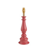 Endon Carlworth table lamp base in high gloss pink turned spindle resin with brass B22 lamp holder, shown on a plain white background.