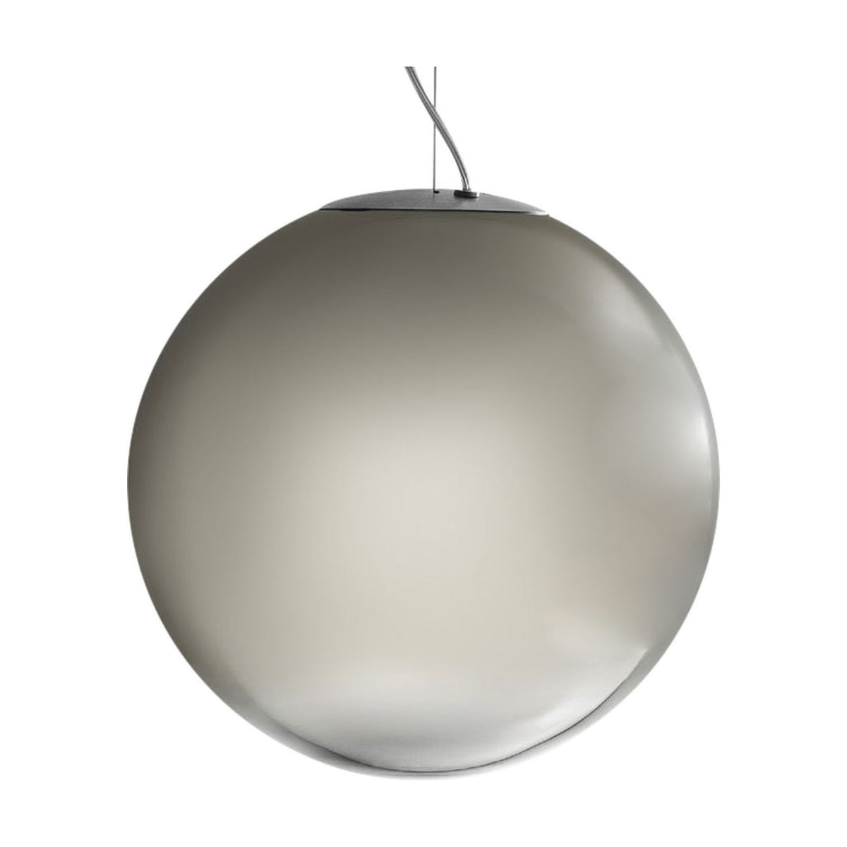 Smoke Glass Globe LED Pendant Light, 35cm sphere in graded smoky grey with a round silver ceiling canopy, shown on a plain white background.