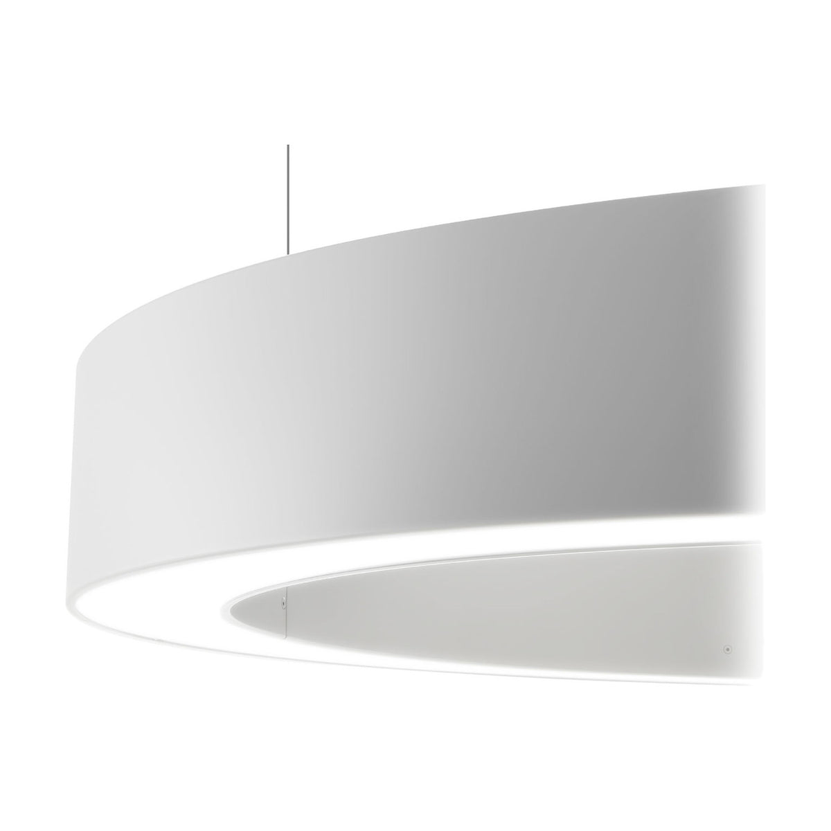 Golden Ring Aluminium LED Pendant Light 123cm in white, a large single circular ring fixture shown at an angle with an illuminated inner edge, on a plain white background.