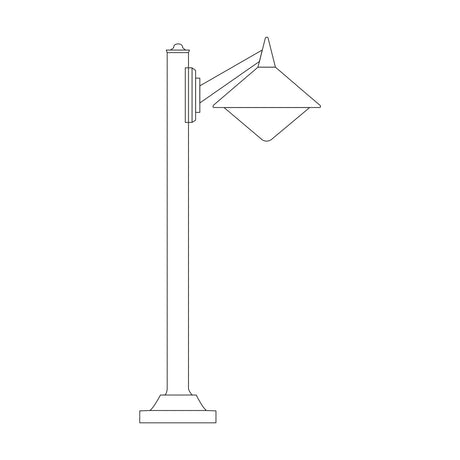 Splay cast aluminium outdoor bollard light with angled wall-mounted shade on a tall slim post and square base, shown in line-drawing style on a white background.