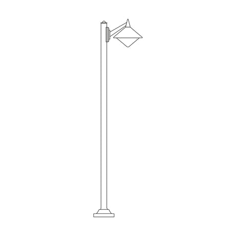 Splay Cast Aluminium Outdoor Lamp Post with tall slim column, single cone-shaped lantern head and diffuser, round base plate, shown in black finish on a plain white background.