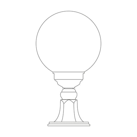 Rondel Small Cast Aluminium Outdoor Bollard Light, 40cm, with a round opal globe shade on a decorative cast pedestal base, line illustration on a plain white background.
