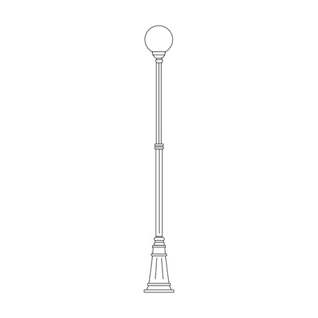 Rondel Large cast aluminium outdoor lamp post, 288cm column with a single opal globe lantern on a decorative plinth base, shown in line-drawing style on a white background.