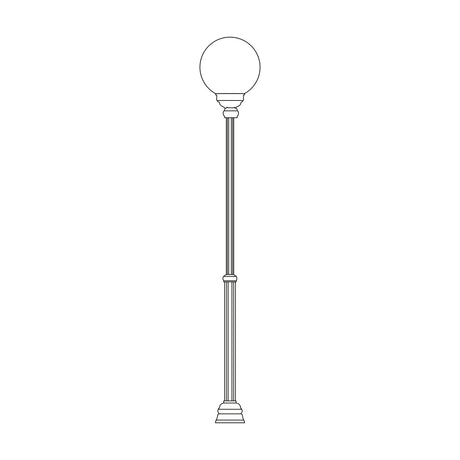 Rondel Large outdoor lamp post with a round opal globe shade atop a tall fluted cast aluminium column, adjustable 126-191cm height, shown on a plain white background.