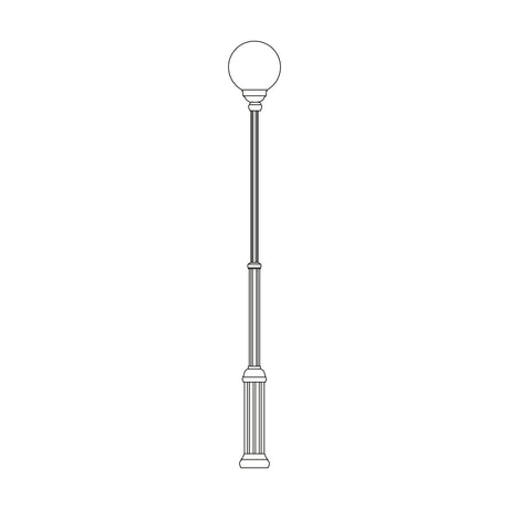 Rondel Large cast aluminium outdoor lamp post with fluted column and round opal globe lantern, shown on a plain white background.