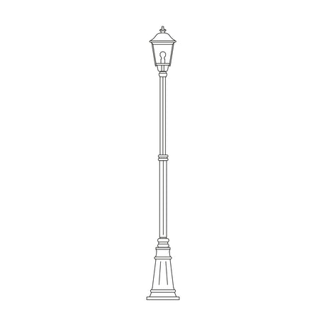 Casement Cast Aluminium Outdoor Lamp Post, 254cm, tall traditional column with single glazed lantern head under a domed roof, line illustration on a plain white background.