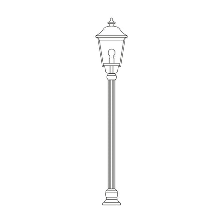Casement cast aluminium outdoor lamp post, 140cm fluted column with a domed-roof lantern and clear polycarbonate glazing, line illustration on a white background.