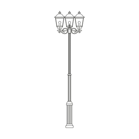 Casement 3-light outdoor lamp post with glazed lanterns under domed copper-top roofs on a tall fluted column, shown on a plain white background.
