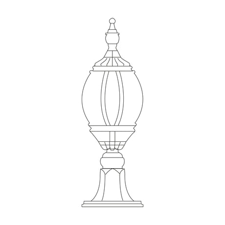 Line drawing of the Mullion Small Cast Aluminium Outdoor Bollard Light, 55cm, showing an oval lantern with ribbed glass panels atop a tiered pedestal base, on a plain white background.