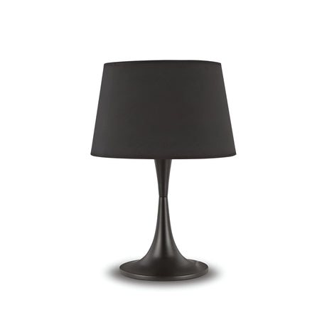 The Arc Large Table Lamp - Black features a sleek design with a slender base and a stylish shade, all standing on a circular platform, epitomizing minimalist aesthetics. Its elegant construction seamlessly complements modern interiors, making it an ideal addition to contemporary spaces.