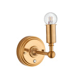 Endon Ashstead rechargeable wall light in brushed aged brass with a single clear LED globe bulb and touch dimmer, shown on a plain white background.