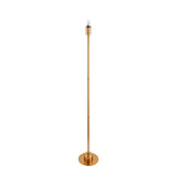 Endon Ashstead LED rechargeable floor lamp in brushed aged brass, shown without a shade, with slim stem, round base and integrated bulb, on a white background.