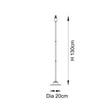 Dimensions diagram of Endon Ashstead LED rechargeable floor lamp showing 130cm height and 20cm base diameter on a white background.