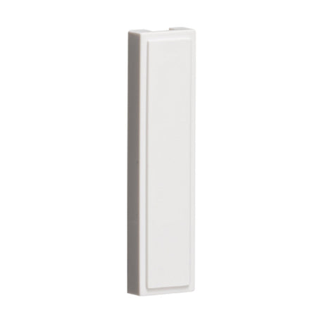 A vertical, rectangular white plastic object with a smooth surface, likely constructed from ABS material. It resembles one of the items from the Pack of 10 Quarter Blanking Modules (12.5 X 50mm) - White. It appears against a plain white background and possibly features a modular design for enhanced functionality.