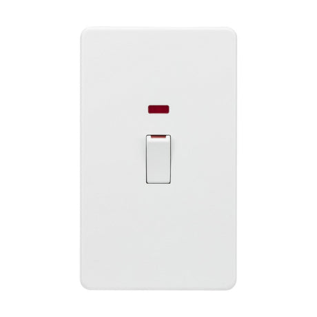 Mounted on the wall is a Matt White 45A DP Switch Neon (2 Gang Size), featuring a small neon indicator that adds a subtle touch to its design.