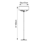 Dimension diagram of the Endon Brenley 3 Light Floor Lamp showing 160cm height and 47cm shade diameter on a plain white background.