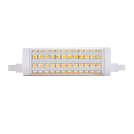 Endon 13W R7s LED bulb with slim double-ended body and rows of warm white LEDs behind a clear cover, shown on a plain white background.