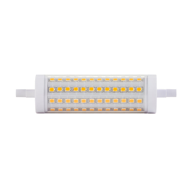 Endon 13W R7s LED bulb in warm white, slim double-ended linear lamp with visible SMD LEDs along a white body, shown on a plain white background.