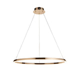 Cliffton LED pendant light with a slim gold ring frame and white diffuser, suspended on fine cables from a round ceiling plate, shown on a white background.