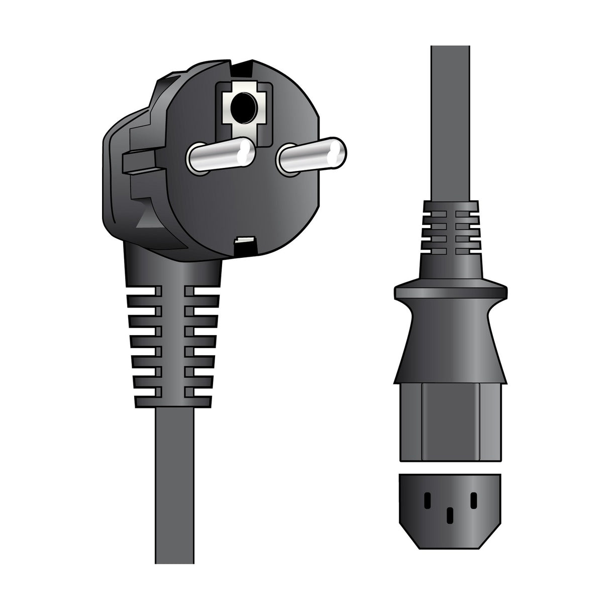 Mercury EU Schuko plug to IEC C13 mains lead by AVSL, showing black moulded angled Schuko plug and C13 female connector on a white background.