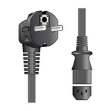 Mercury EU Schuko plug to IEC C13 mains lead by AVSL, showing black moulded angled Schuko plug and C13 female connector on a white background.