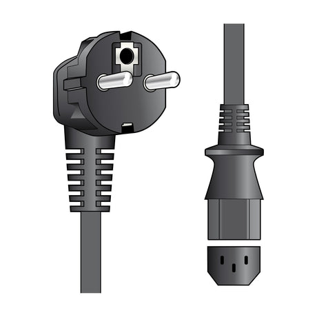 Mercury EU Schuko plug to IEC C13 mains lead by AVSL, showing black moulded angled Schuko plug and C13 female connector on a white background.