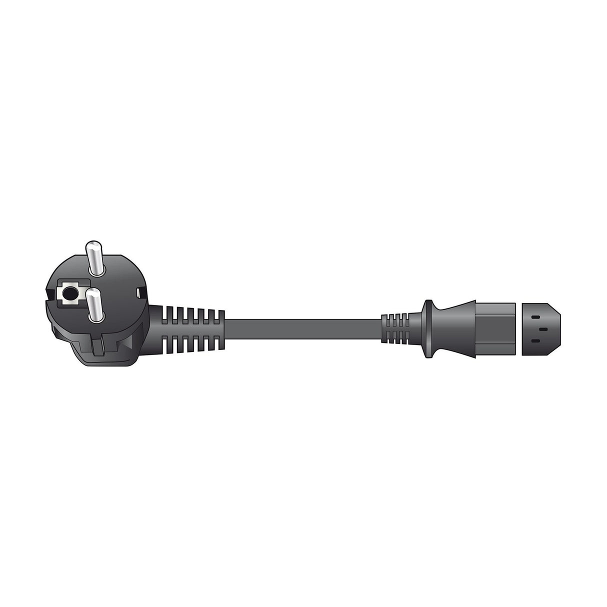 Mercury EU Schuko plug to IEC C13 mains lead in black with moulded connectors and strain relief, shown on a plain white background.