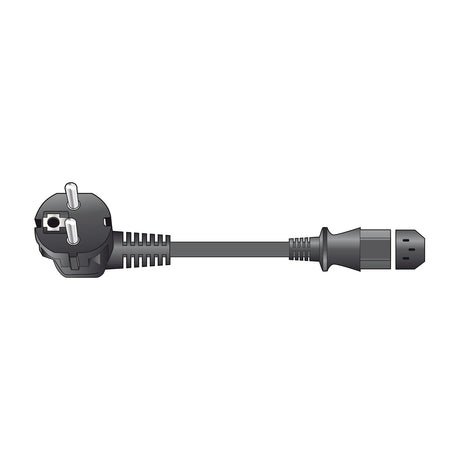 Mercury EU Schuko plug to IEC C13 mains lead in black with moulded connectors and strain relief, shown on a plain white background.