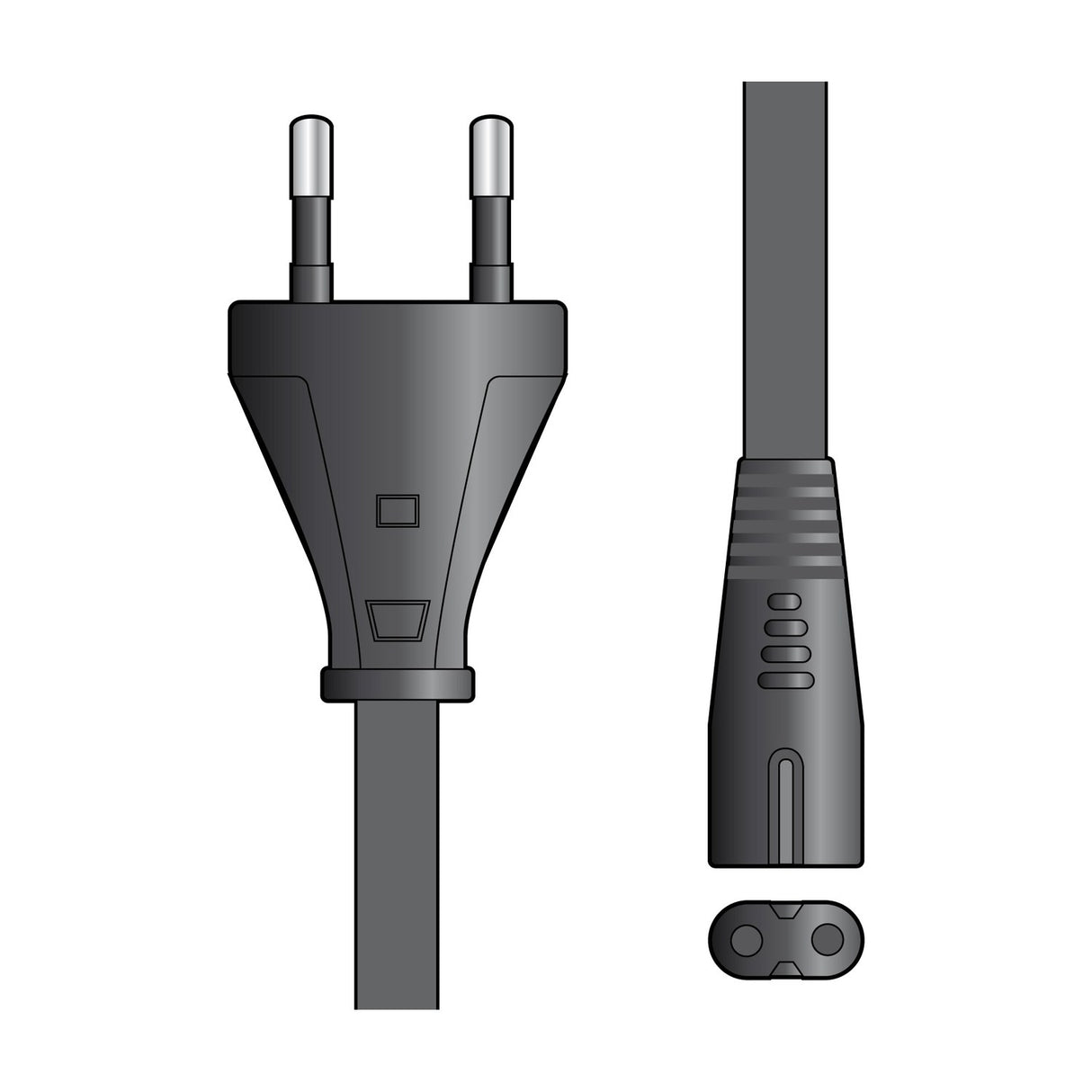 Mercury EU 2-pin to Figure-8 power cable by AVSL, showing the black CEE 7/16 plug and C7 connector end on a plain white background.