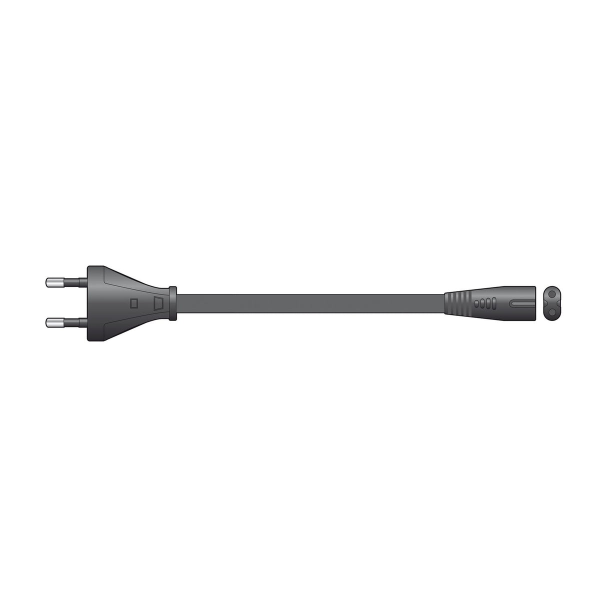 Mercury EU 2-pin to figure-8 C7 mains power cable in black with 1.5m flexible PVC sheath, shown on a plain white background.