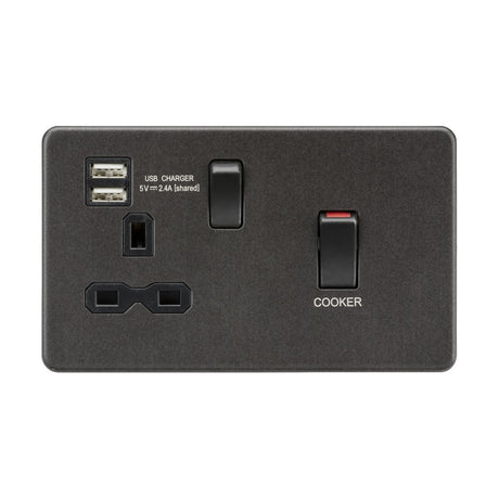 45A DP Switch & 13A Socket with Dual USB A+A (5V DC 2.4A shared) - Smoked Bronze with Black Insert