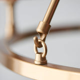 Close-up of the Endon Bevford 6 Light Pendant showing the aged brass hoop, central suspension loop, and adjustable rod fitting.