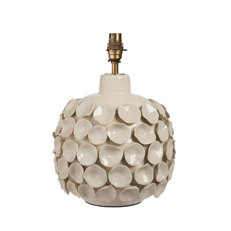 Endon Ashbury table lamp base in cream ceramic with sculpted petal texture and aged brass B22 lamp holder, shown on a plain white background.