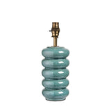 Cliffstead Table Lamp base in teal ceramic with ribbed curves and reactive glaze, brushed brass B22 switched holder, on a plain white background.