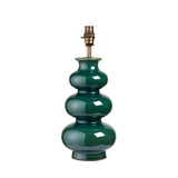 Endon Carlstead gourd-shaped ceramic table lamp base in gloss green reactive glaze with aged brass B22 lamp holder, on a plain white background.