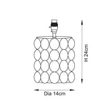Endon Amberley table lamp technical line drawing showing a textured bobble shade with B22 lamp holder, height 24cm and diameter 14cm.