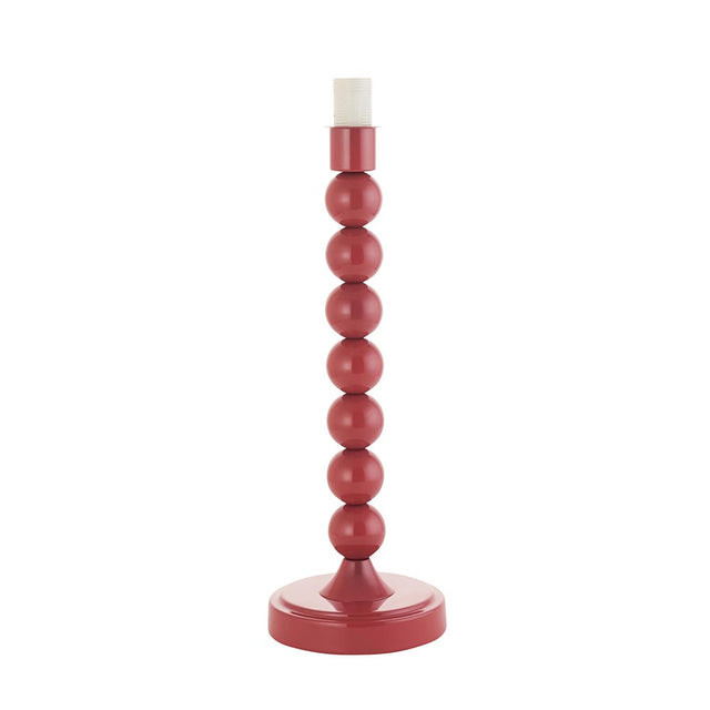 Endon Brenleigh table lamp base in glossy pink with stacked metal spheres on a round base and E14 bulb holder, shown on a plain white background.