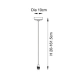 Endon Brackmont Flex Set dimensions diagram showing 10cm diameter ceiling rose and adjustable 20–161.5cm drop with B22 lampholder on a white background.