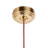 Endon Brackmont Flex Set pendant ceiling rose in brushed aged brass with red braided fabric cable, shown against a plain white background.