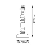 Endon Aldworth table lamp technical drawing showing the turned spindle base with brass B22 lampholder, marked H 27.2cm and Dia 10.5cm.