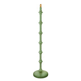 Endon Bevbury floor lamp with a hand-turned wooden spindle base in Cotswold green satin finish and brass B22 lamp holder, shown on a plain background.