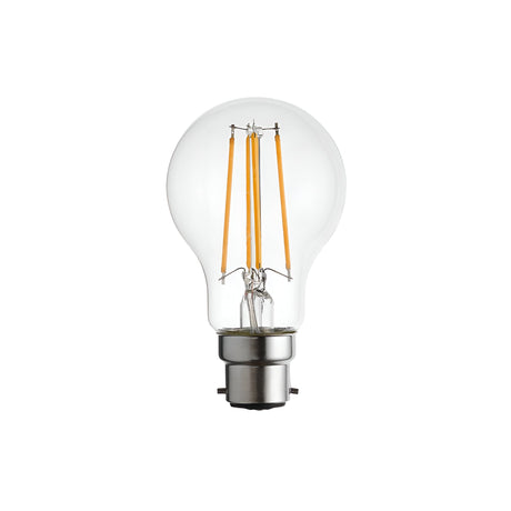 Endon 7W B22 LED filament GLS bulb with clear glass, warm white LED filaments and a bayonet cap, shown on a plain white background.