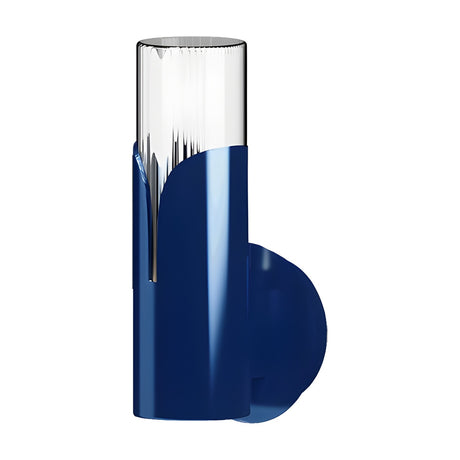 Bisel Cylinder Ribbed Glass Wall Light in metallic blue, with a fluted glass tube set into a curved iron sleeve and round wall mount, shown on a plain white background.