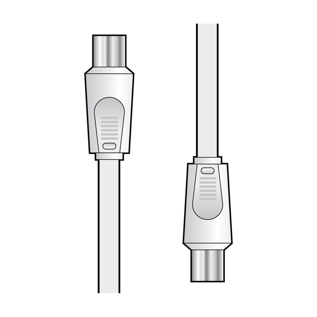 AV:Link 1.0m coaxial aerial cable with a white plug-to-plug design and metal coaxial connectors at each end, shown on a plain white background.